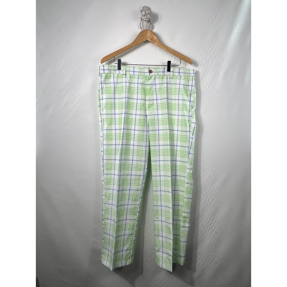 IZOD Men's Golf Pants Green Plaid 34x29 Wacky Whimsy Colorful UPF‎ 50